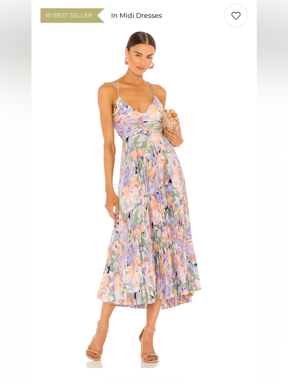 REVOLVE Lavender Multi Floral Pleated Spaghetti-Strap Midi Dress